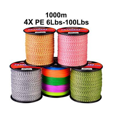 China Factory wholesale 4X 1000m super strong high quality PE 6LBS-100LBS 4 strands Japan braided fishing line float 13 color options for sale