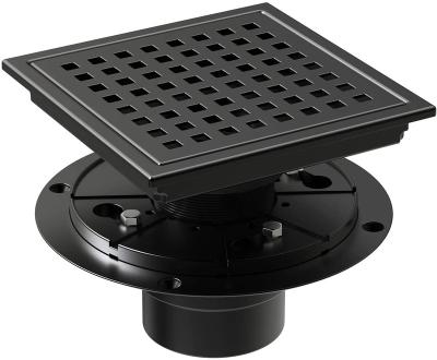 China Modern Square Shower Drain, Stainless Steel Kitchen Garage Bathroom Floor Drain with Flange, Matte Black for sale