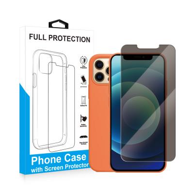 China Best Selling Shockproof Silicone Phone Case Easy Simple With Privacy Tempered Glass Screen Protector Package For iPhone 12 Pro Max for sale