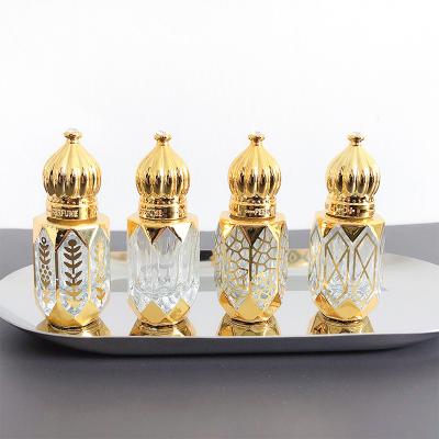 China Gold Roll-On 6ml Refillable Perfume Bottles Essential Oil Cosmetics Bottle Luxury Style Empty Test Sample Glass Cosmetic Container for sale