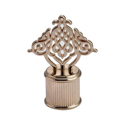 China Non Spill Die Casting Zamac Metal Perfume Bottle Cap Hollow Cover Pattern Art Silver Gold Flat Carving for sale