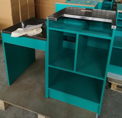 China MDF stainless steel store cash desk with MDF table top and stainless steel table for sale