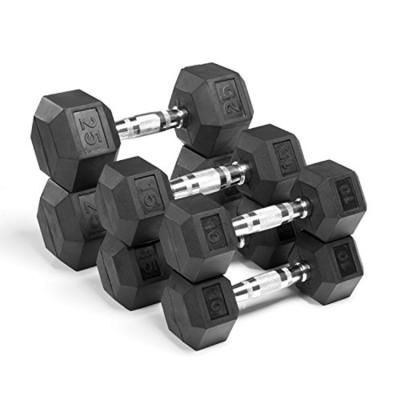 China Universal Wholesale Cheap Gym Fitness Equipment Custom Black Rubber Hex Weighs Hexagon Dumbbells for sale