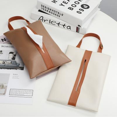 China Large Capacity Simple Car Paper Napkin Bag Hanging Toilet Tissue Storage Box Creative Soft Cloth Decoration Foldable Pu Leather Tissue Box for sale