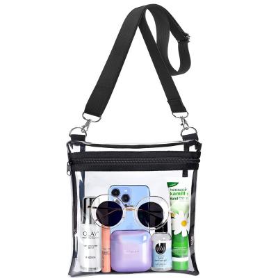 China Large Capacity Wholesale Custom Clear Transparent Clear Pvc Messenger Shoulder Crossbody Bag Travel Toiletry Makeup Cosmetic Storage Bags for sale