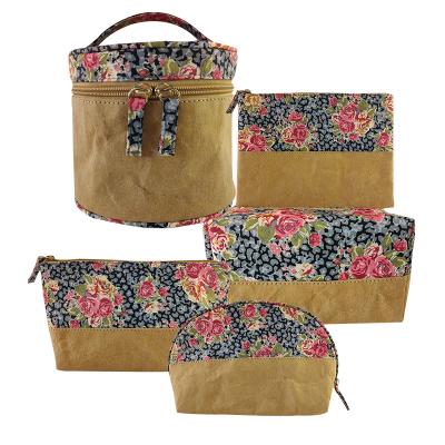 China High Quallity 5pcs European And American Fashion Flower Kraft Paper Makeup Pouch Bag Toiletries Bag Portable Travel Cosmetics Storage Bag for sale