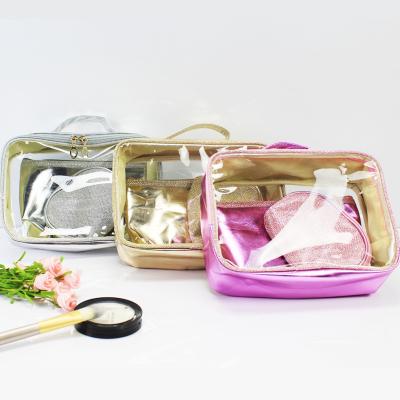 China Fashion Transparent Pvc waterproof toiletries travel storage cosmetic zipper bag Three piece set for sale