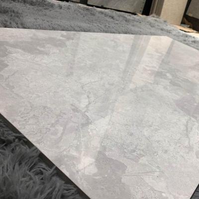 China Latest modern designed white and gray thick plate polished tile glossy wall and floor tiles for sale