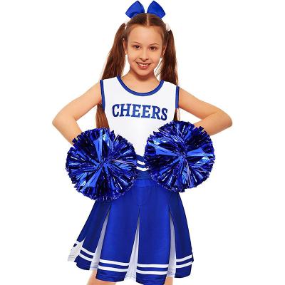 China Breathable Children Girl Cheerleader Blue Color School Girl Dance Sports uniforms Sleeveless soccer baby cheerleading dresses for sale