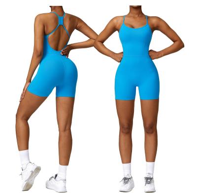 China Breathable Quick-Drying Hollow Back Sports Fitness Jumpsuit Women Fitness Wear Athletic Workout Sportswear One Piece Short Yoga Bodysuit for sale