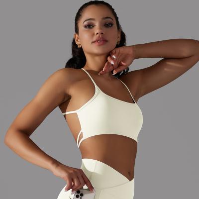 China Breathable Fitness Clothing  Solid Multi Strap Women's Stretch Yoga Running Workout Active Strappy halter Sports Bra for sale