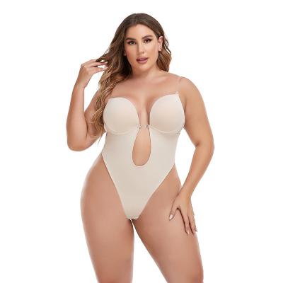 China Anti-Bacterial Women Sexy Backless lingerie Bodysuit Deep V-Neck Seamless Thong Bottom Underwear Padded Push Up Bodysuit Shapewear for sale