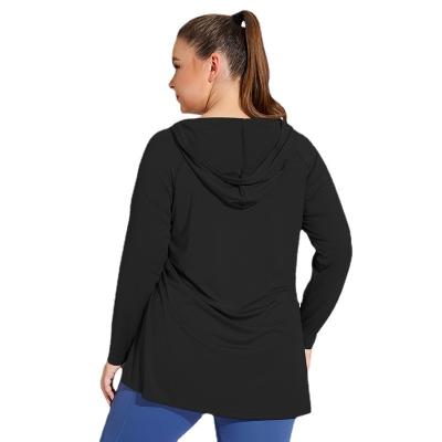 China Breathable New trendy Custom Ladies Long Sleeve Active Gym Fitness Clothing Hoodie Shirt Plus Size Yoga Wear for Big Women  4XL yoga tops for sale