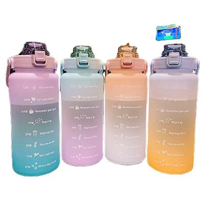 China Hot Sale 67.63oz/2L Large Capacity Viable Gradient Color Straw Cu Plastic Outdoor Portable Water Bottle Straw Cu for sale