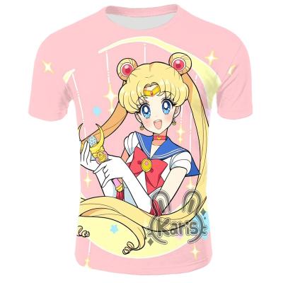 China Compressed Anime 3D Sailor Moon T-shirt Sports Unisex High Quality Casual T-shirts Designs Custom Women's Printed Tees for sale