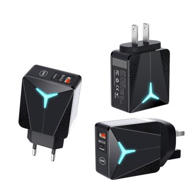 China Compatible Europe and United States QC3.0 PD20W +QC3.0 LED Travel Mobile Phone QC3.0 Fast Charging Charger for sale