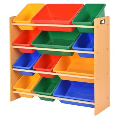 China Sustainable toy storage rack with plastic bins for playroom for sale