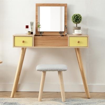 China Eco-friendly Functional Dressing Table With Drawer And Mirror Backrest Nordic Style Wooden Dresser for sale