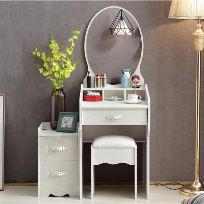 China Eco-friendly Korean Style White Mirrored Wooden Dressing Table With Drawer Cabinet Set for sale