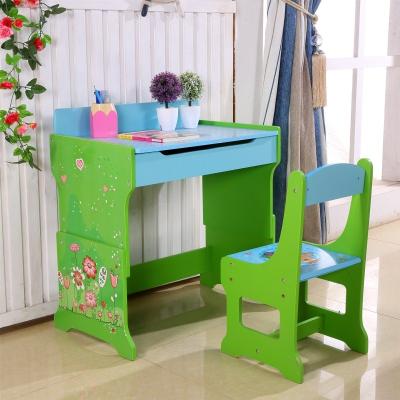 China Assembly Adjustable Kids Cartoon Study Table And Chair Set With Hidden Drawer for sale