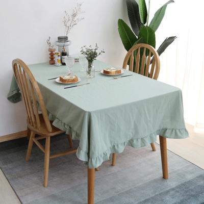 China Wholesale Simple Elegant Fancy Ruffle Dinner Linen Tablecloth Edge Linen Solid Color Runner Pleated Wedding Party Birthday Customized for sale