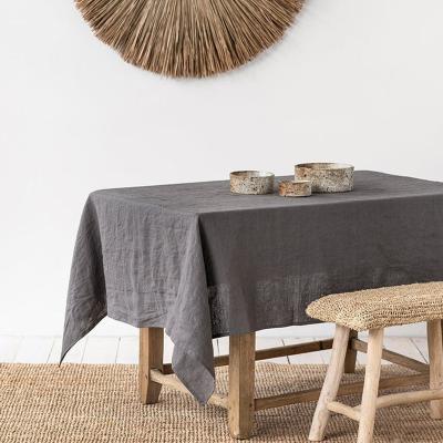 China Disposable Modern Classic Design Fold Over Natural Linen Table Cloth Simple Washed Table Cover Solid Color For Hotel Home Wedding for sale