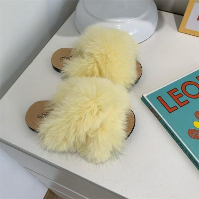 China 2022 Cute Baby Sandals Kids PVC Fur Slides Fluffy Furry Flat Slippers For Kids Toddler for sale