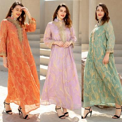 China Polyethersulfone Women Islamic Abaya Middle East Long Dress Ramadan Eid Muslim 2022 Arab Long Sleeve Swing Dress for sale