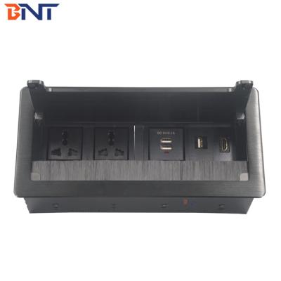 China Commercial Conference Table Multimedia Socket Box Built In Desktop Brush Wire Grommet Flip Cover Power Socket for sale