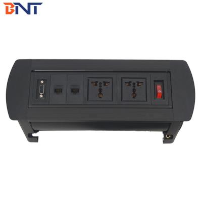 China Commercial multimedia rotating desk switch socket / flip up table power outlet panel / conference table mounted socket for sale