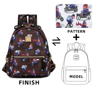 China Custom Copy Women Waterproof Backpacks FULL Ride Small Mini School Bags ODM OEM Printed Fashion School Bag Adult PU Leather Backpack for sale