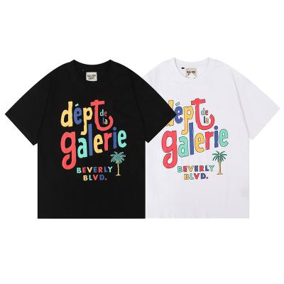 China Gallery Department Breathable Rainbow Letters Personalized Printing 100 Cotton Men's High Street T-shirt Couples Summer Breathable T Shirt for sale