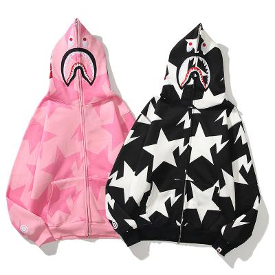 China New waterproof high quality bape style star print unisex casual hooded plus fleece men's pullover fleece hoodies for sale