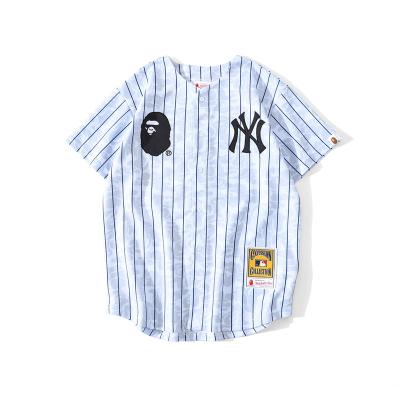 China 2021 BAPE Viable Fashionable Youth Casual T-shirt and Striped Baseball Men's NY Seal Cardigan T-shirt Breathable Cardigan T-shirt for sale