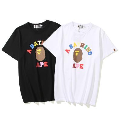 China 2021 new Anti-wrinkle bape unisex casual couples plus bape 3XL color letter cartoon printing T-shirt cotton T-shirts man for sale