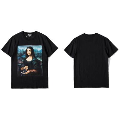 China European and American Mona Lisa smile brand fashion cotton breathable oversized T-shirt round neck high-definition printed men's T-shirt for sale