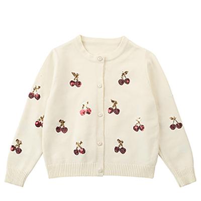 China 2021 Section Slim Top Selling Cherry Handmade Sequins Embellished Sweater Cardigan for sale