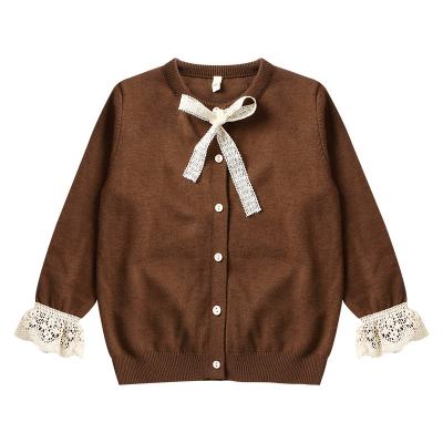 China Slim Section Bowknot Strap Embellished Around Neck Ruffled Cuffs Long Sleeve Knitted Cardigan for sale