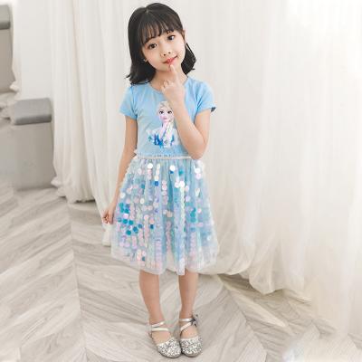 China Daily wprincess dresses 2021summer elsa girls princess sequin elsa babies kids dress short sleeve dress for sale