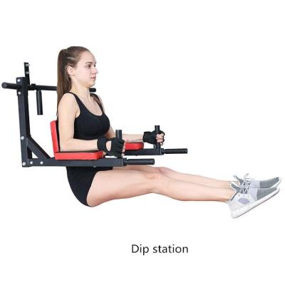 China Adjustable Black Handle 2 in 1 Universal Muscle Exerciser Fitness Multi Dip Up Station Indoor Pull Up Body Press Wall Mount Pull Up Bar for sale