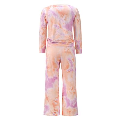 China QUICK DRY Women's Tie Dye Printed Long Sleeve Tops And Long Pants Pajamas Set Nightgowns Sleepwear Sets Loungewear for sale