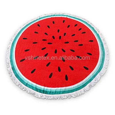 China Promotional Wholesale Watermelon QUICK DRY Shaped Round Lint Free Beach Towel 100% Cotton for sale