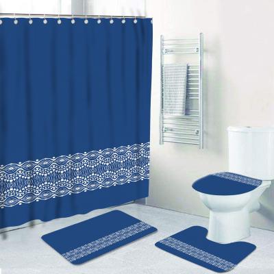 China Unique Bohemian Weighted Heavy Duty Waterproof Durable Polyester Shower Curtain With Hooks Bathroom Covers Bath Mat Sets for sale