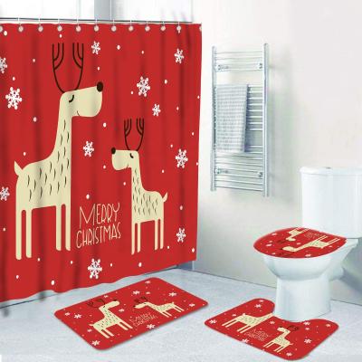 China Custom Made Sustainable Polyester Merry Christmas Digital Printed Custom Bathroom Sets With Shower Curtain And Covers Sets 3 Piece Bath Curtain for sale