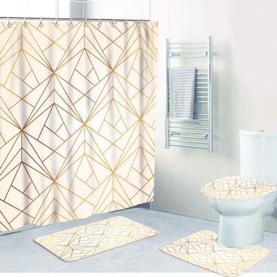 China Viable Gold Marble Series Multiple Designers Waterproof Shower Curtain Set With Non-Slip Bathroom Mat Rugs Bath Mat Set Amazon for sale