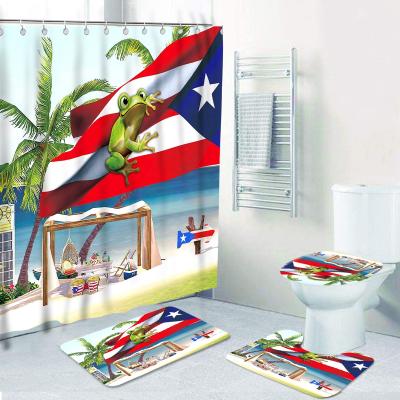 China Viable Watercolor Design ODM Funny Frog And Puerto Rican Flag Printing Waterproof Shower Curtain Polyester Curtain Bathroom Covers for sale