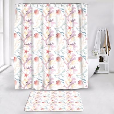 China Viable Flower Plant Garden Bathroom Curtain Fabric Polyester Floral Print Custom Waterproof Shower Curtain With Bath Mat Covers Set for sale