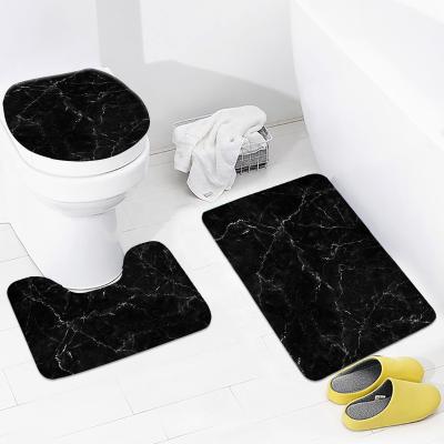 China Durable Black Marble Polyester Bath Mats Digital Printed Custom Bathroom Sets 3 Piece Covers Sets Water Absorbent Cheap Price for sale