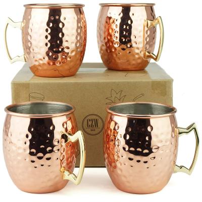 China Viable High Quality Mule Mug Cocktails Coffee Wine Beer Cup Copper Coating Stainless Steel Hammered Plated Colorful Moscow Mule Mug for sale