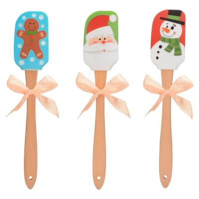 China Cute Viable Supplies Silicon Baking Spatula Set 3Pcs Christmas Baking Set, Baking 3Pc Heat Resistant Printed Christmas Silicon Baking Spatula for sale